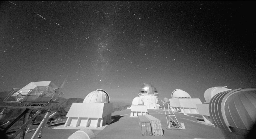 Trails of SpaceX's Starlink satellites seen in the sky above the Cerro Tololo Inter-American Observatory (CTIO) in Chile.