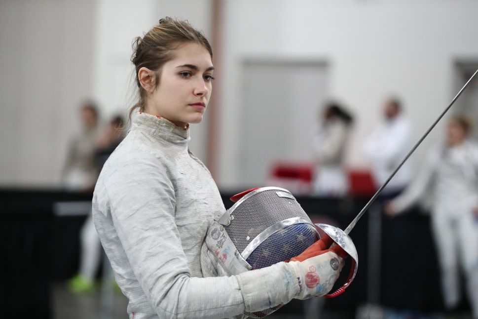 Monica Aksamit of the USA prepares to fence in the preliminary rounds at the Women's Sabre World Cup on January 25, 2019 at the Salt Palace Convention Center in Salt Lake City, Utah.