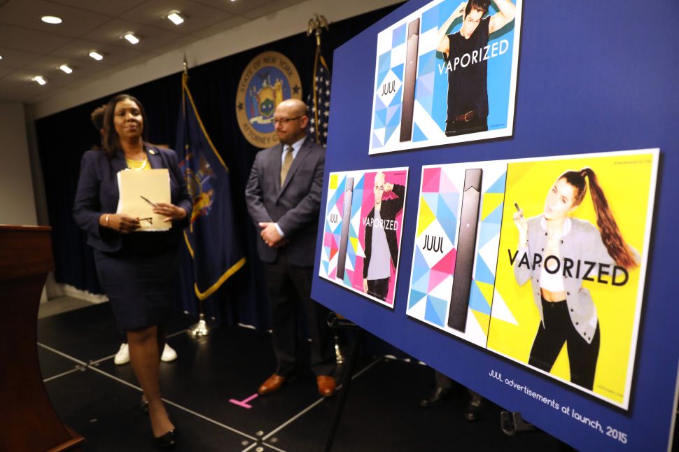 State Attorney General Letitia James leaves the podium after announcing a lawsuit against e-cigarette giant Juul on Nov. 19, 2019 in New York City.