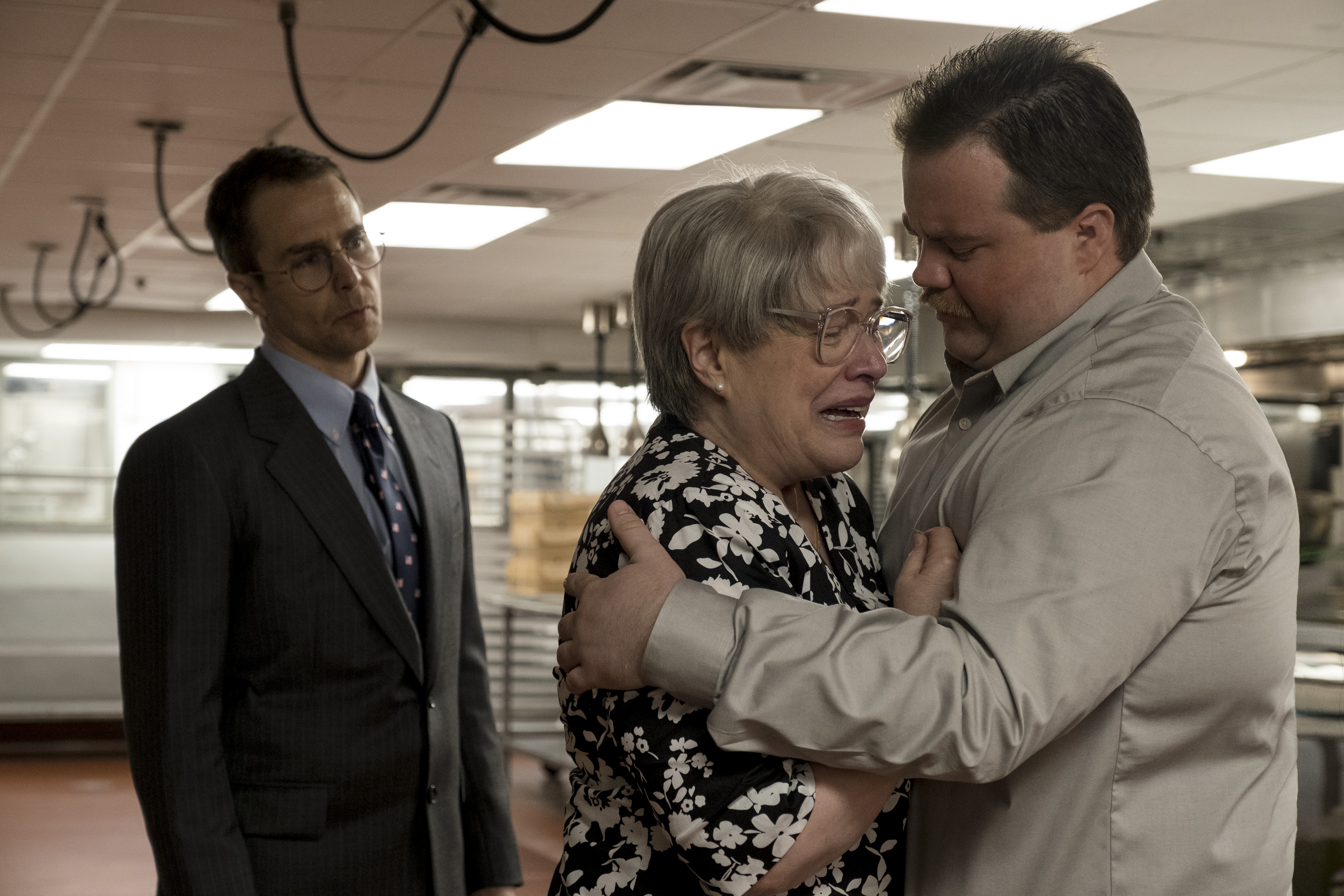 Sam Rockwell, Kathy Bates and Paul Walter Hauser in Richard Jewell. 