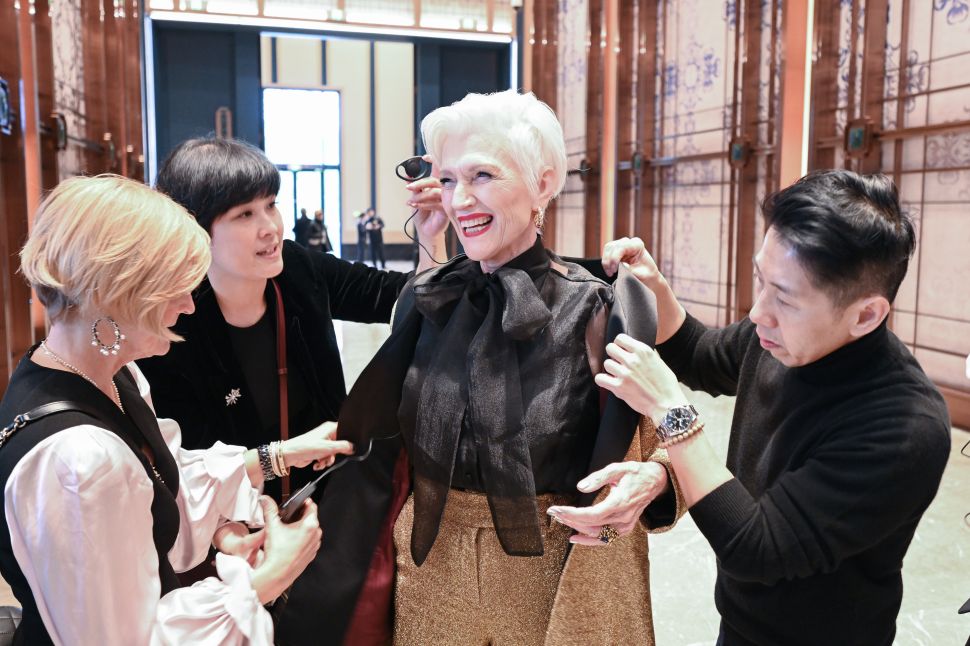 Maye Musk prepares for a stage appearance during her book campaign in Jiaxing, China on December 22, 2019.