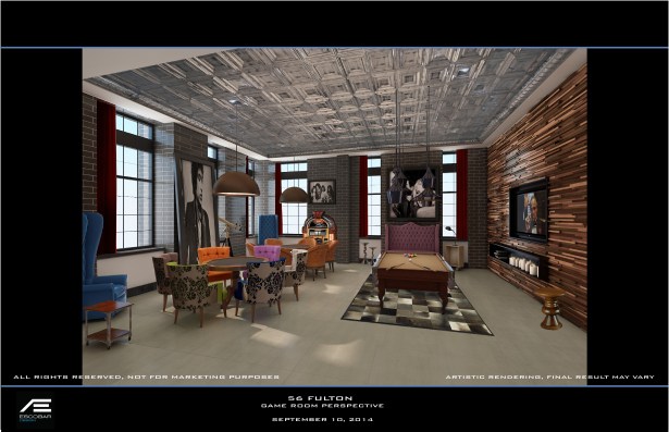 Rendering of the parlor at 56 Fulton Street.