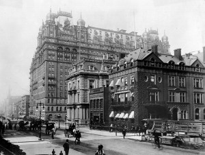 The original Waldorf and Astoria hotels in 1899.