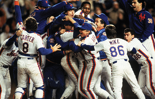 Mets become world champs after winning game 7 of the 1986 World Series against the Boston Red Sox at Shea Stadium. (Photo by T.G. Higgins/Getty Images)