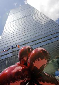 Artist Jeff Koons' sculpture "Flowery Ba