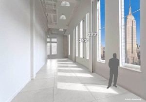 Its future tenant can enjoy emperor-like views from the 14-foot windows in the 13,525-square-foot space. The ceilings are 19 feet high.