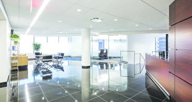 Black floors off-set the predominantly white design of the office for a clean, and highly modern look. “It’s a beautiful space for lawyers,” said Mr. Spector, “who are not used to beautiful space." (Photo: Ben Gancsos)