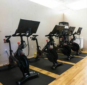 Bikes, often used by employees, inside the Peloton headquarters. 