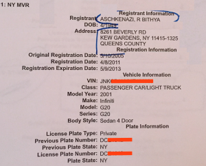Official legal documents for the rabbi’s wife, including her voter registration and motor vehicle registration, exclusively refer to her as “Bithya R Aschkenazi.”