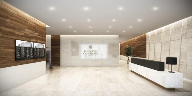 Rendering of the lobby of the office condos building. 