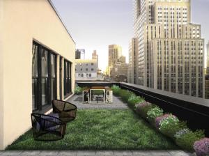 A rendering of the renovated terrace at 45 West 34th Street (Rendering: Design Republic).