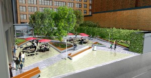 Rendering of the public plaza adjacent to 600 Third Avenue, on East 40th Street.