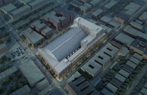 Aerial rendering of Bedford Union Armory (Rendering: BFC Partners). 