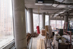 The raw restaurant space still under construction at 50 West Street (Photo: Kaitlyn Flannagan/ For Commercial Observer).