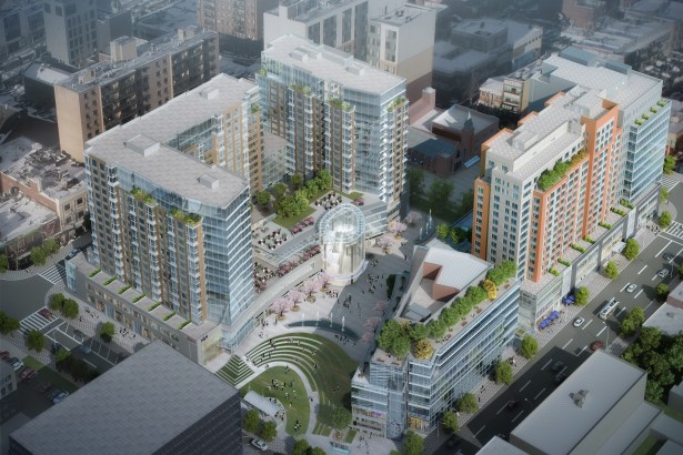 Flushing Commons is the Flushing-based company's largest development in the area, with 1.8 million square feet of retail, residential, office, parking and a public park (Rendering: Conway+Partners).