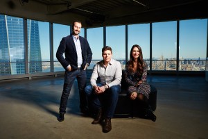 Bobby Stern, Andrew Cavitolo, and Gina Riley at the 4 World Trade Center event space. (Photo: Yvonne Albinowski/ For Commercial Observer).