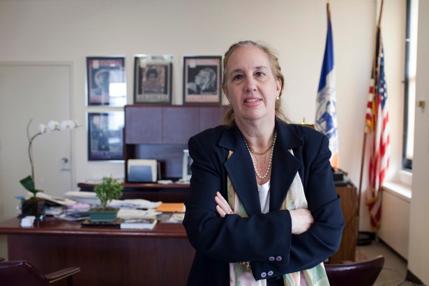 Manhattan Borough President Gale Brewer in her office at 1 Centre Street (Photo Courtesy: Aaron Adler).