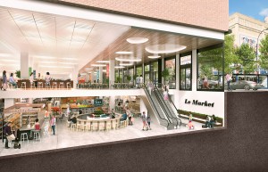 The developer is in early discussions with grocer tenants for a potential urban market (Rendering: TF Cornerstone). 