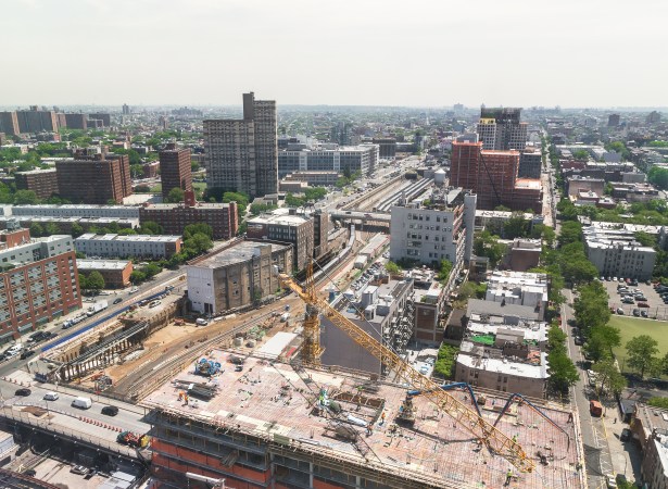 Forest Citys Susi Yu Talks Pacific Park, MaryAnne Gilmartin and Boxing View of Pacific Park project in Brooklyn from 461 Dean St, Brooklyn. Photographed on 26 May 2016. Photo: Kaitlyn Flannagan for Observer.
