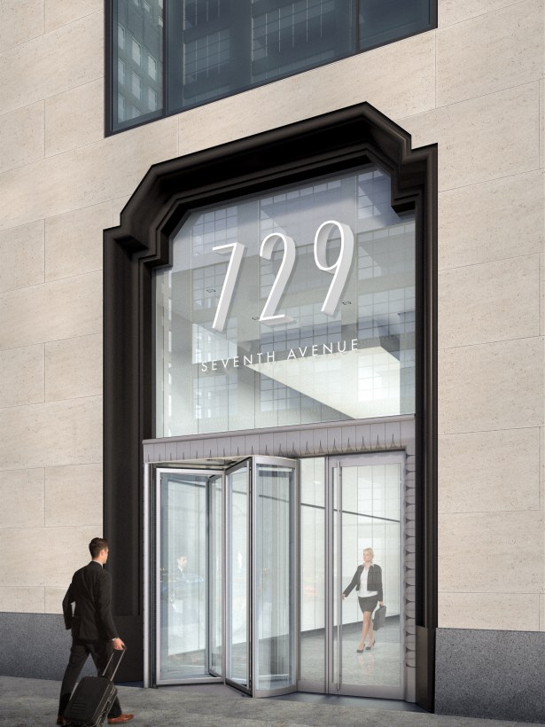 A rendering of the entrance to 729 Seventh Avenue. Courtesy: Himmel + Meringoff. 