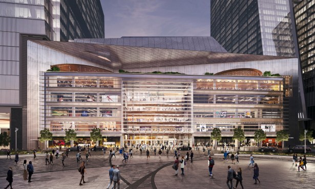 London Based Restaurant Group Opening First NYC Eatery at Hudson Yards plaza view with restaurant courtesy of related oxford London Based Restaurant Group Opening First NYC Eatery at Hudson Yards