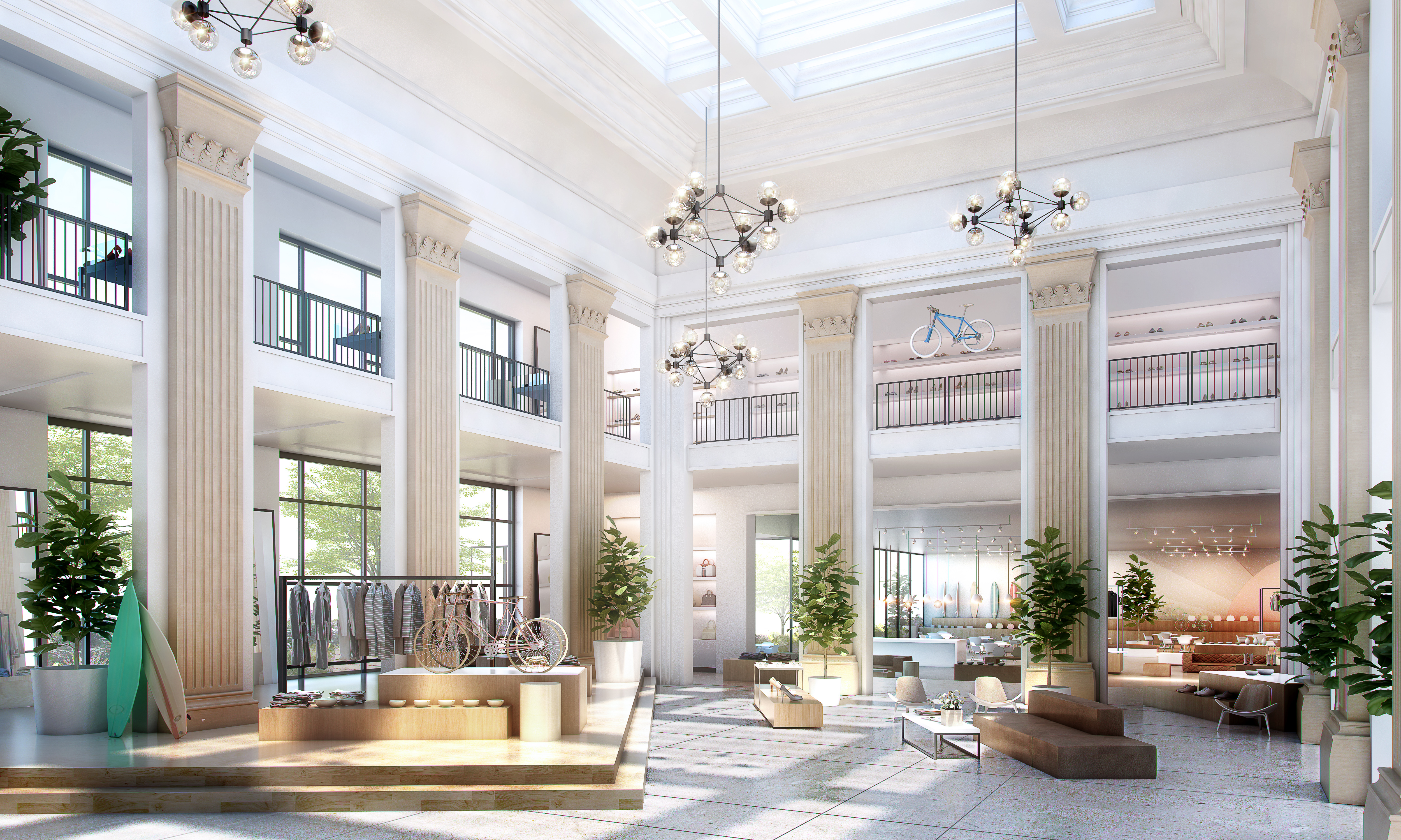 The Plan: A New 22 Story Mixed Use Tower Joins a Historic Bank in Williamsburg The renovated Dime Savings bank building as a retail space. Rendering: Fogarty Finger Architecture