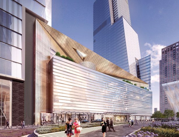 the shops and restaurants looking east from the plaza courtesy of related oxford Hudson Yards